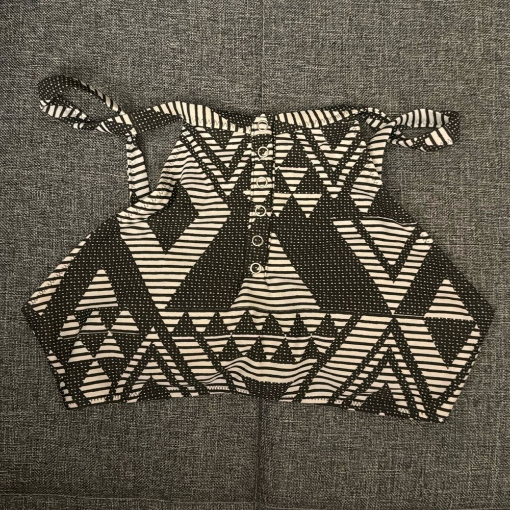 Aerie Black and White Geometric Bikini Top